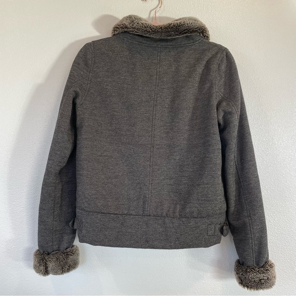 Vans Faux Fur Trim Bomber Jacket Women Sz Medium Full Zip Brown/Gray Lined - Picture 2 of 12